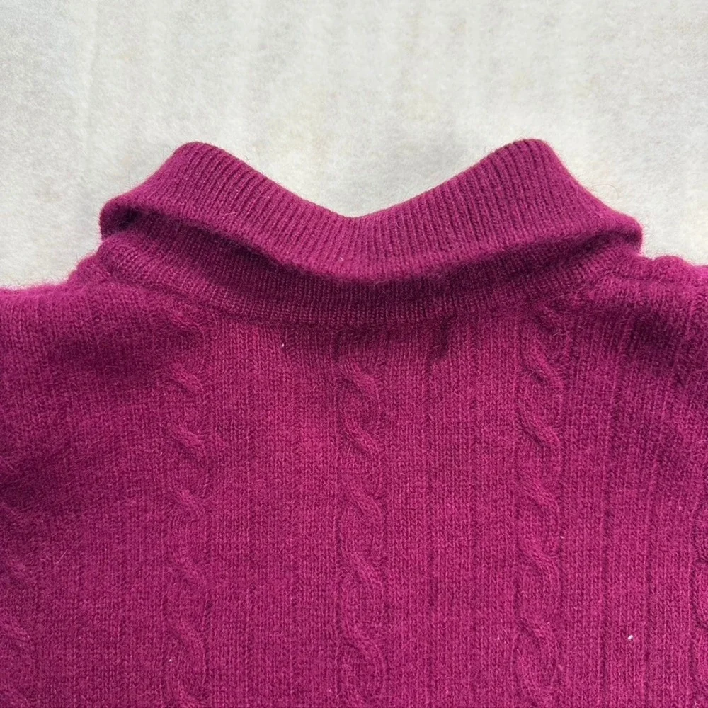 Vintage Outlander Studio Lambswool Angora Cable Knit Polo‎ Sweater Dress Pink M